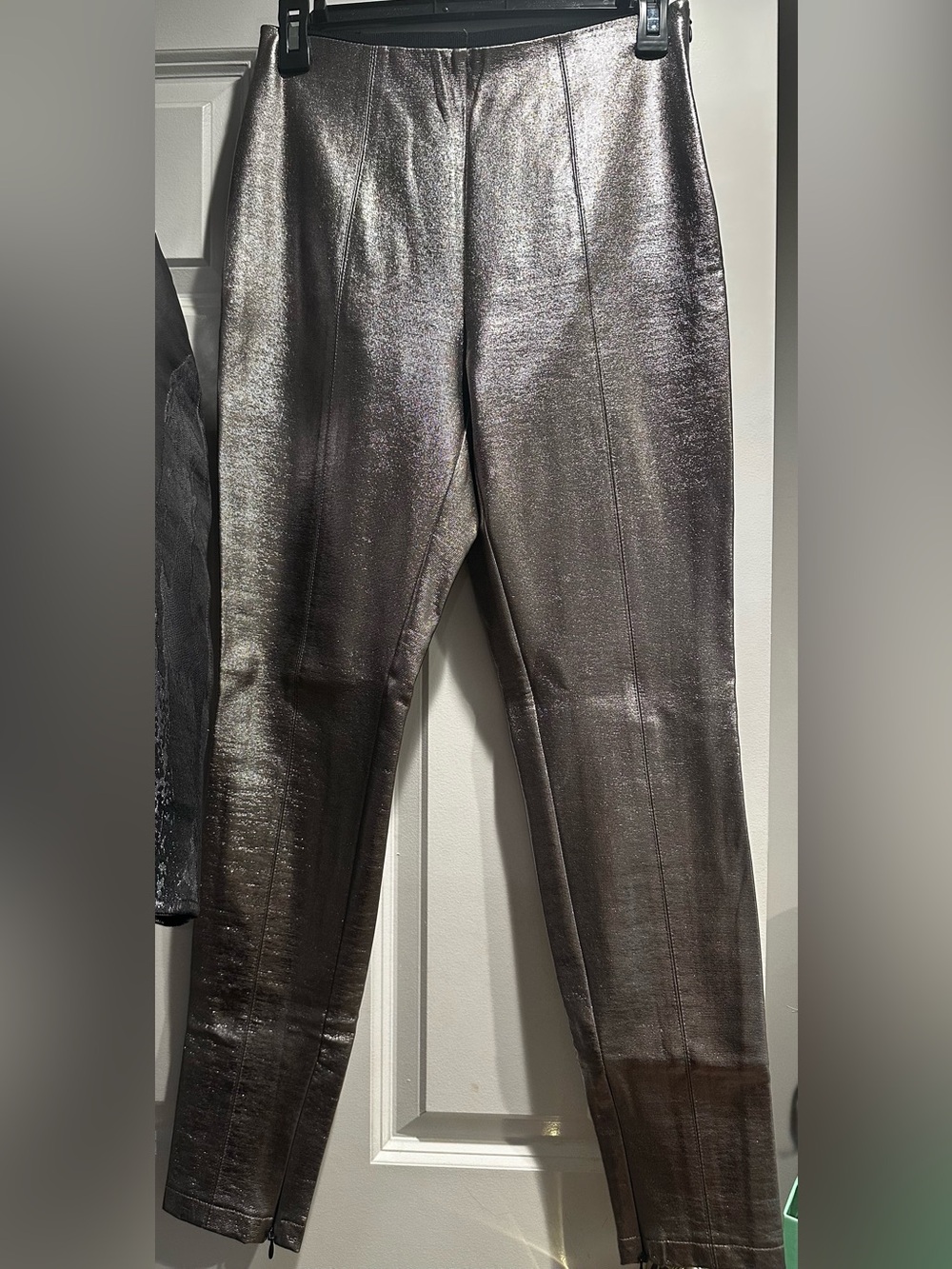 Metallic Silver  Skinny Pants — Sleek High-Rise Style